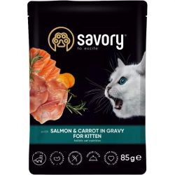 Savory Вологий корм для кошенят лосось з морквою в соусі, 85 г 