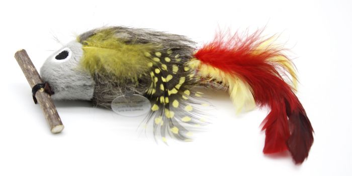 Іграшка для котів Пташка з мататабі та чіпом Жовта 22 см 