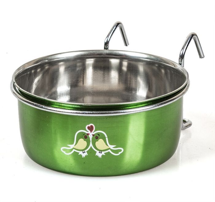 Годівниця підвісна на гачках металева Зелена. 500 мл. 12 см.