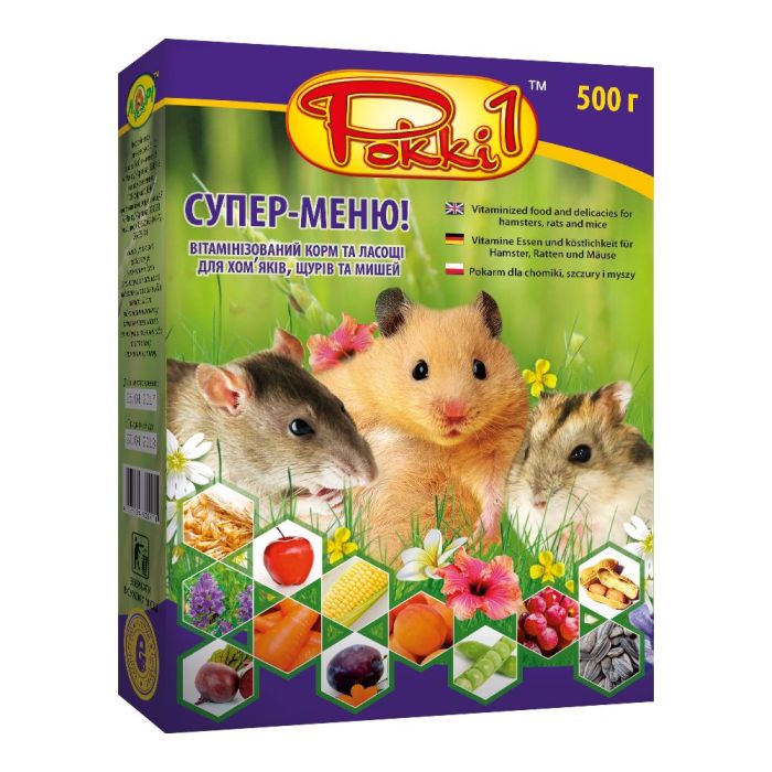 Корм Роккі-1 Супер-меню для хомяків, мишей і щурів 500 гр, Лорі 