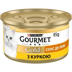 АКЦІЯ Gourmet Gold Соус де-люкс вологий корм з куркою для котів 85 гр 