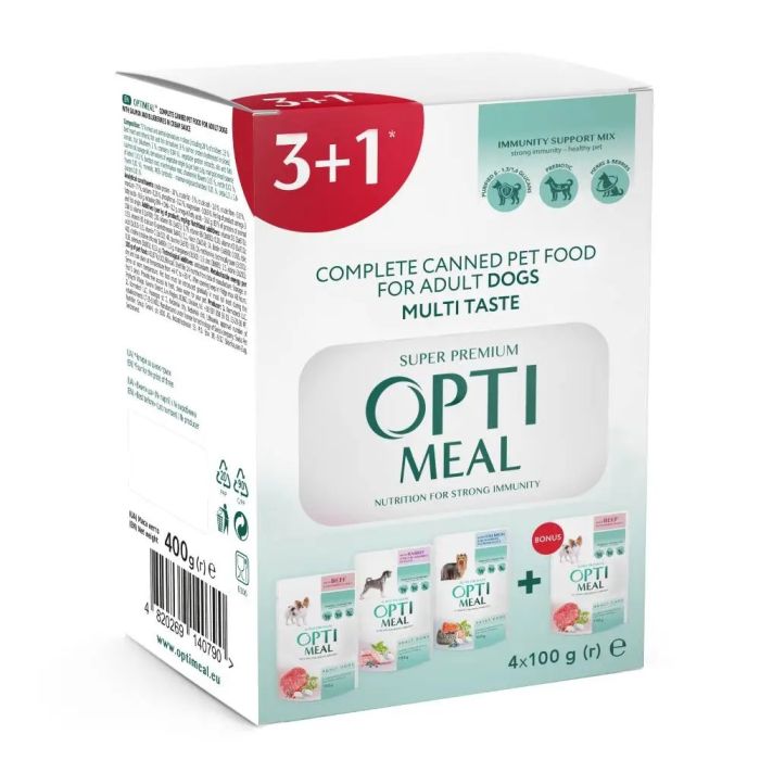 Optimeal Complete Canned Pet Food Adult вологий корм для собак 3+1 паучі 400 г 