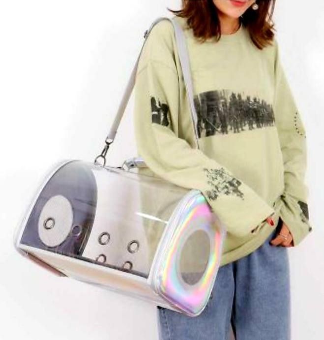 Сумка для тварин прозора 42х28х22 см срібло 