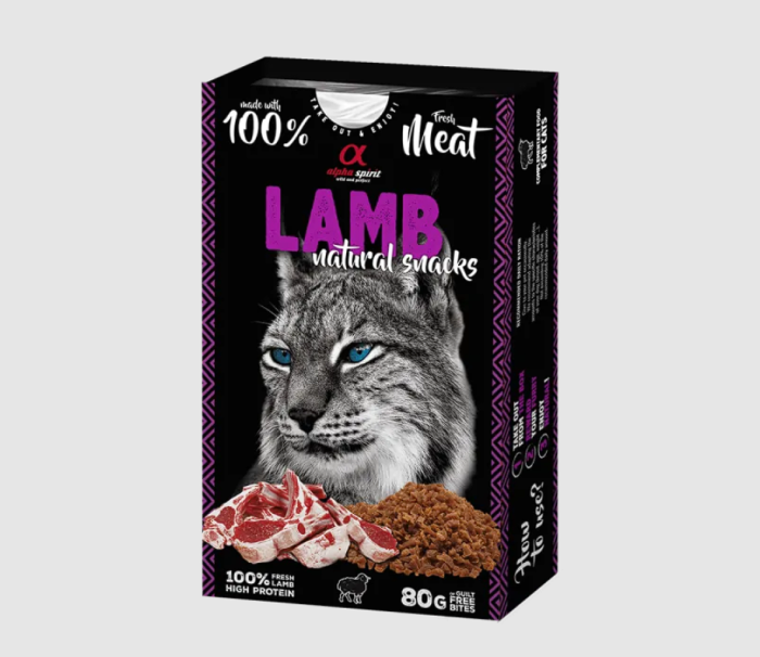 Ласощі Alpha Spirit Natural Snack Lamb для котів, з ягням, 80 г AS NATURAL SNACK FOR CAT LAMBНв ласощі дкотів Натурал Снек виз Ламб 80г 1780