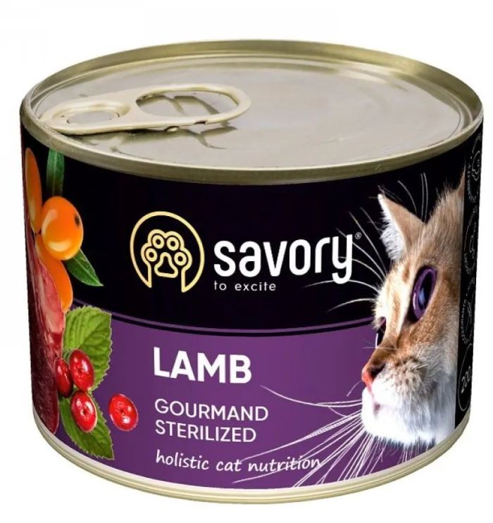Savory Cat Can Adult Sterilised Вологий корм для дорослих стерилізованих кішок з ягнятком 200 г