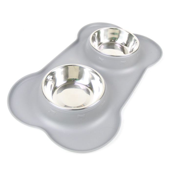 Миска метал на силіконовій підставці 2х 400 мл Сірий