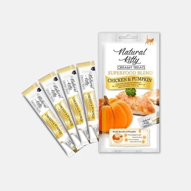Natural Kitty Creamy Treats Chicken  pumpkin Крем-снік для кішок зі смаком курки та гарбуза 4х12 гр 