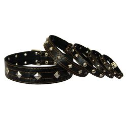 Нашийник для собак Шкіряний з прикрасами, чорний 37-51 см