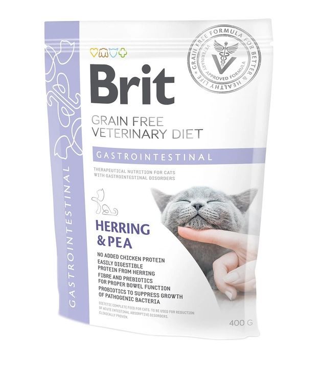 Brit VetDiets Cat GF Gastrointestinal Сухий корм для будь-якого віку кішок при гострому та хронічному гастроентериті з оселедцем, лососем та яйцем з горохом 400 г 
