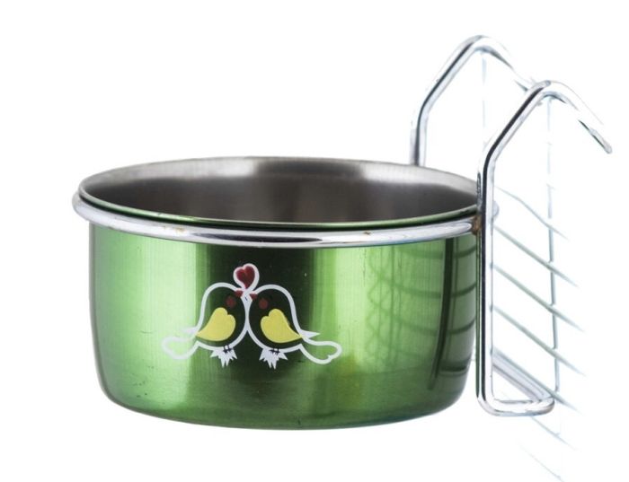 Годівниця підвісна на гачках металева Зелена. 300 мл 9,5 см.