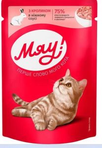 Корм вологий Мяу для дорослих котів З кроликом у ніжному соусі 85 гр. 