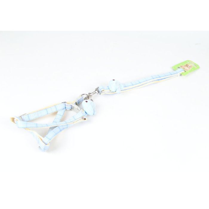 Шлея з повідцем рибка 1,5 х120 см клітинка Блакитний