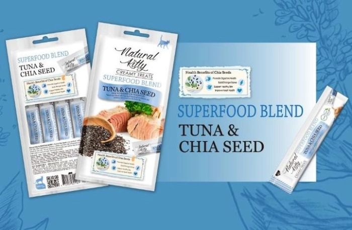 Ласощі Natural Kitty Creamy treats TUNA  CHIA SEED для котів зі смаком тунця та чіа 4х12 гр 
