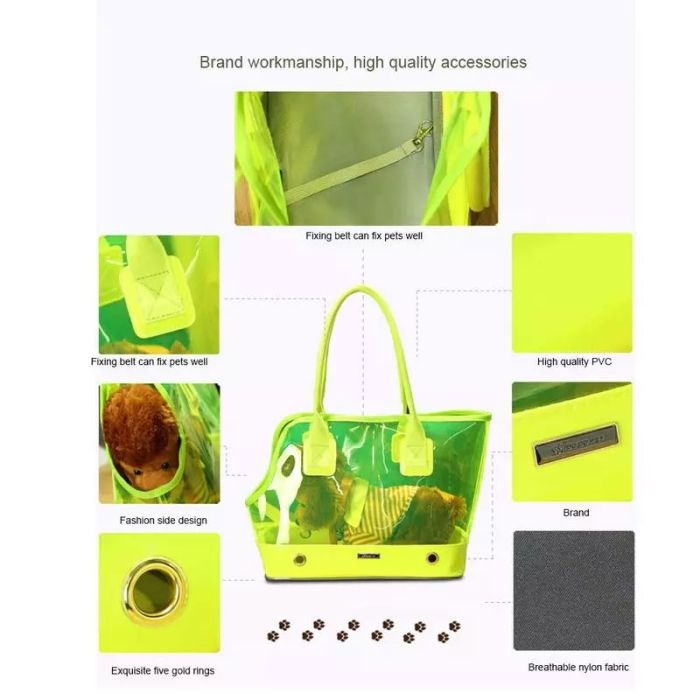 Сумка для тварин прозора жовта-неон l 43х23х32 см 