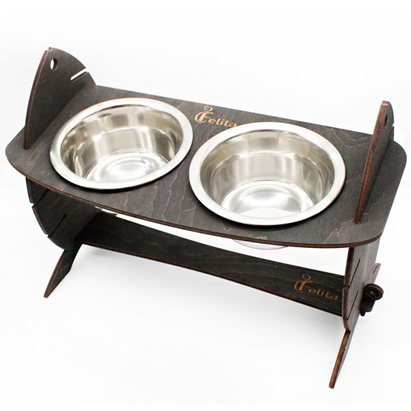 Кормушка для котів Cat Joy Скелет риби з регулюванням висоти Венге на 2 миски 