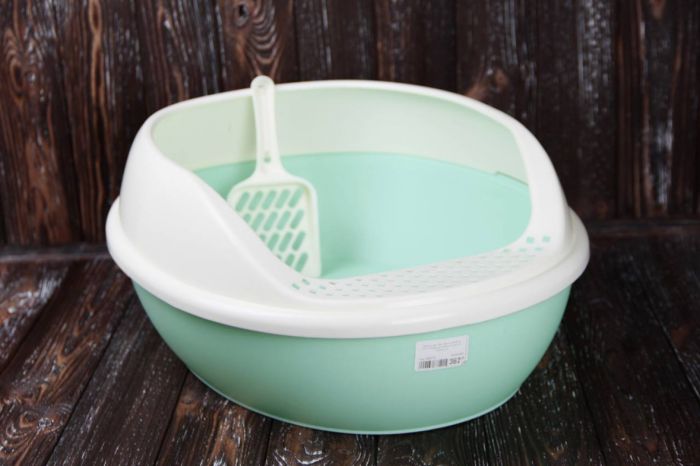 Туалет для кішок високий матовий з лопаткою мятний 52х38х20см 