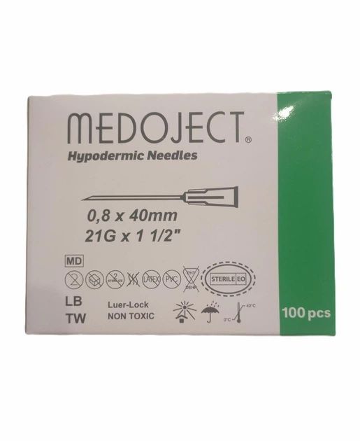 Голка Medoject інєкційна стерильна 21G (08x40 мм) 100 зелена  