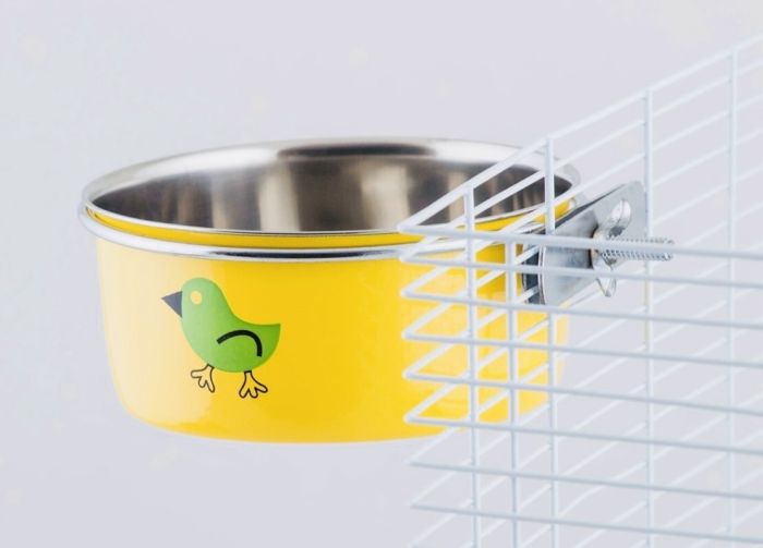 Годівниця підвісна на гвинтах метал Жовта. 150 мл 7.5 см.