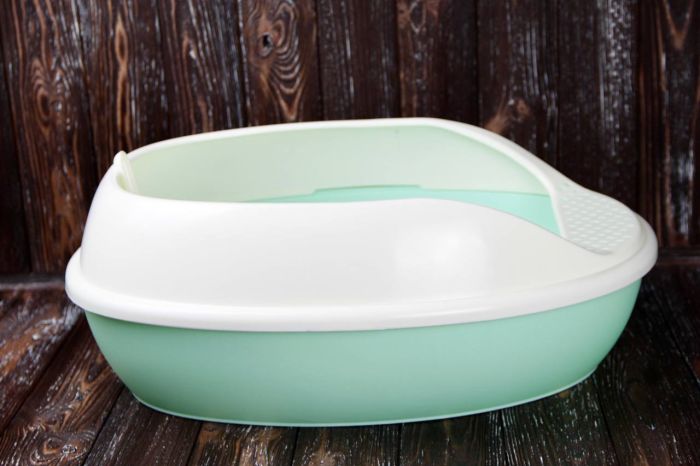 Туалет для кішок високий матовий з лопаткою мятний 52х38х20см 