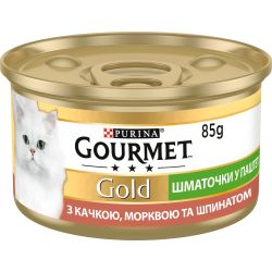 АКЦІЯ Gourmet Gold Шматочки в паштеті вологий корм з качкою, морквою та шпинатом для кішок 85 гр 