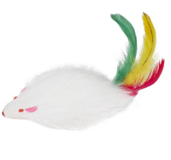 Миша іграшка для кішок 6.5 см натуральна брязкальцем і пером 5шт SH07 