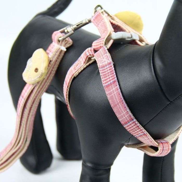 Шлея з повідцем рибка 1,5 х120 см клітинка Бежевий