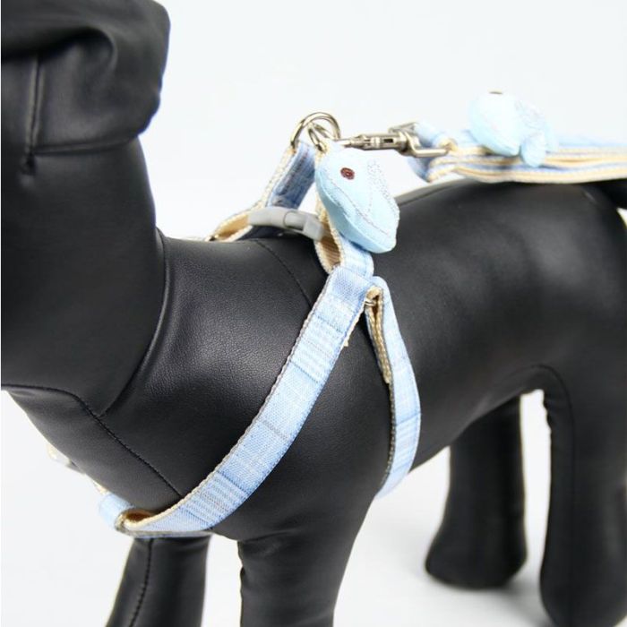 Шлея з повідцем рибка 1,5 х120 см клітинка Бежевий