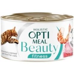 Optimeal Beauty Fitness консерва для котів смугастий тунець у соусі з креветками 70г 