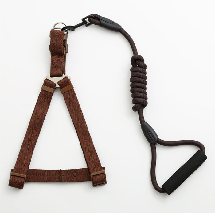 Шлея та повідець для собак, круглий шнур з пінною ручкою, шлея 1,530-50 см, повідець 120 см коричневий