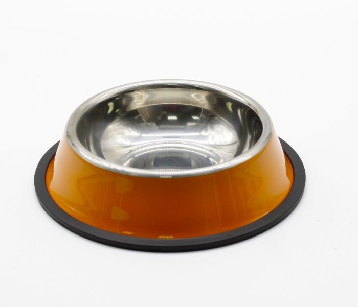Миска металева з гумовою кромкою 350 мл. Помаранчева