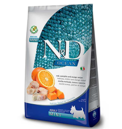 Сухий корм Farmina ND Grain Free OCEAN COD, PUMPKIN  ORANGE ADULT MINI для собак мілких порід з тріскою та апельсином, 800 г Фарміна дог сух ND Grain Free OCEAN COD, PUMPKIN  ORANGE ADULT MINI з тріск та апельс 800 g 36513