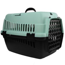 Переноска для тварин мятно-чорна пластик 55х39х36 см до 8 кг