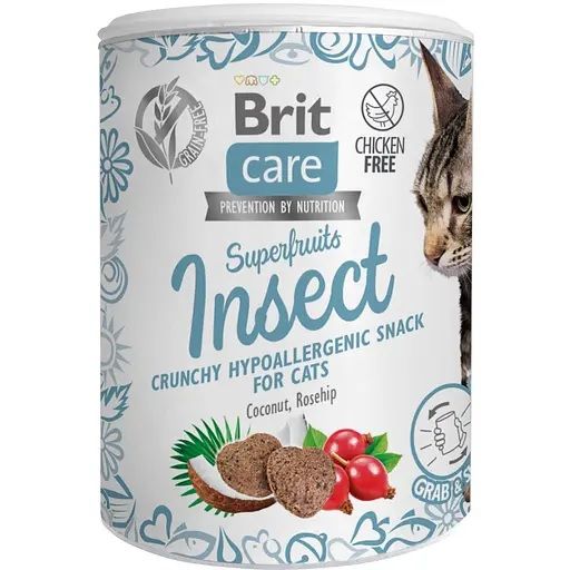 Ласощі Brit Care Superfruits для котів з комахами 100 гр. 