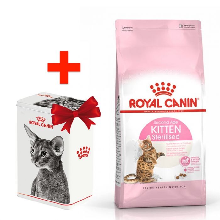Акція сухий корм Royal Canin Kitten Sterilised 2кг + контейнер-корм для стерилізованих кошенят 