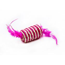 Іграшка циліндр сизаль з пірям біло-рожевий, 7 см 