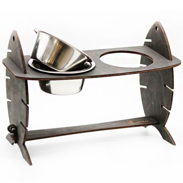 Кормушка для котів Cat Joy Скелет риби з регулюванням висоти Венге на 2 миски 