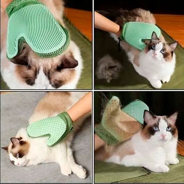 Рукавичка двостороння для вичісування шерсті мятна 