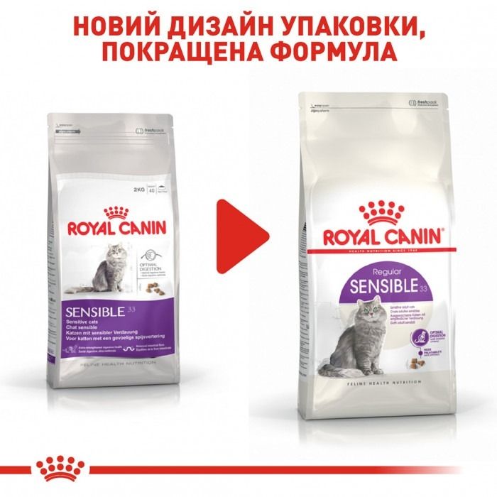 АКЦІЯ Royal Canin SENSIBLE чутливе травлення набір корму для котів 2 кг + 4 паучі 