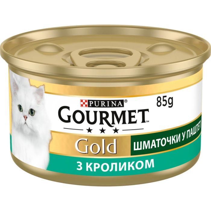 АКЦІЯ Gourmet Gold Шматочки в паштеті вологий корм із кроликом для кішок 85 гр 