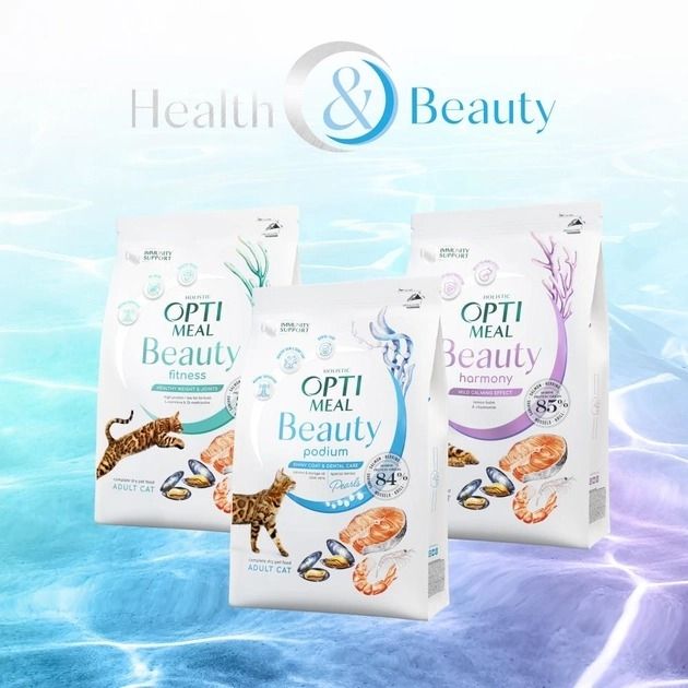 Optimeal Beauty Harmony на основі морепродуктів сухий корм для кішок мякий заспокійливий ефект 4 кг 