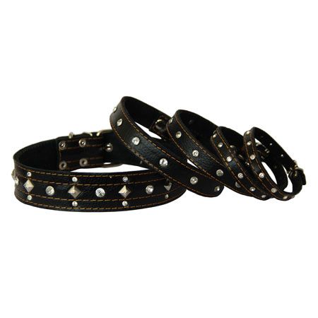Нашийник для собак Шкіряний з алмазами 37-51 см