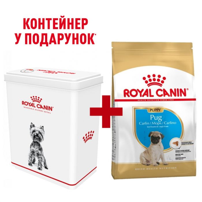 Акція сухий корм Royal Canin Pug puppy 1,5 кг в подарунок контейнер 