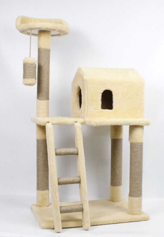 Когтеточка Будиночок+драбина Джут Бежева. 