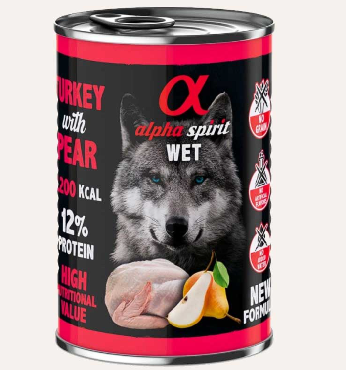 Вологий корм Alpha Spirit Turkey with Pear Complete для дорослих собак, з індичкою та грушею, 400 г AS Turkey with pearКонсерва дсобак АС Торкі виз Пеар Едалт Дог 400г 6178