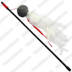 Вудка-дражнилка для кішок 25 см Мяч тканинний з пірям марабу 