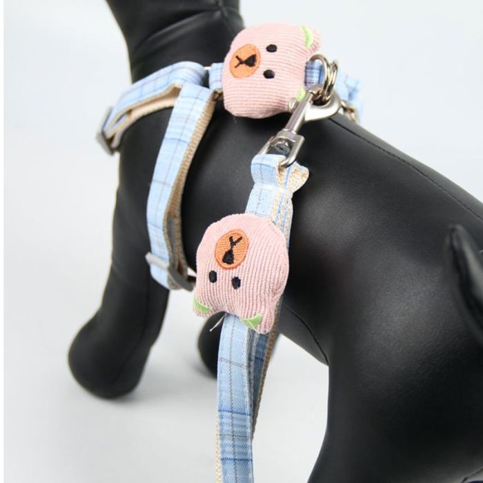 Комплект Собачки, шлея с поводком для щенков и мелких собак голубая Обєм грудей 24-38 см