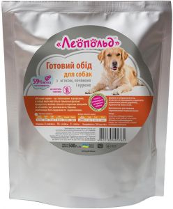 Леопольд консерви для собак з мясом, печінкою і куркою 500 гр 