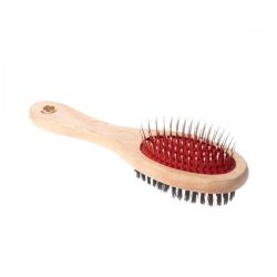 Двостороння пуходерка-масажна щітка 22х6см деревяна GS03 