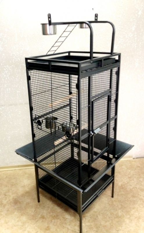 Клітка для птахів на колесах 2 жердинки, 4 годівниці і драбинка 46х46х151 см 