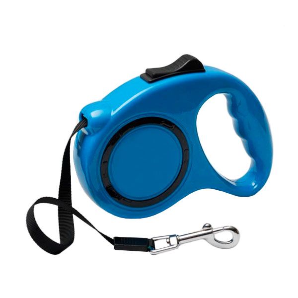 Рулетка для собак пластикова ручка стрічка синя фіксатор 3м  12кг 190 